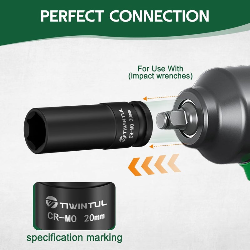 TIWINTUL 20mm Deep Impact Socket 1/2 Inch Drive, CR-MO Steel Impact Socket, 3.07" Length, 6 Point Design, Metric Size Socket for Automotive and Mechanical Equipment Maintenance - Image 4
